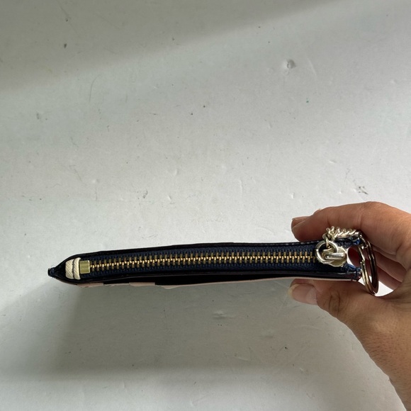 Kate Spade Laurel Way Bitsy Card Holder Zip Top w Keyring Blue Pink Stripe - Picture 4 of 10